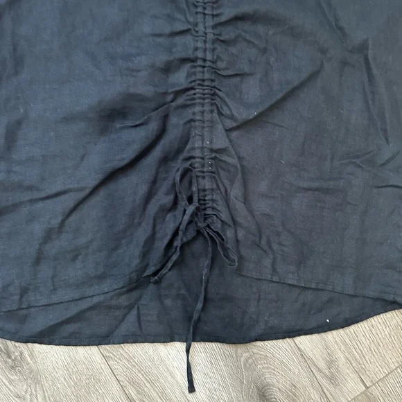 100% Black Linen Nicole Miller Black V-Neck Ruched Drawstring Top Shirt NWT - Picture 6 of 8